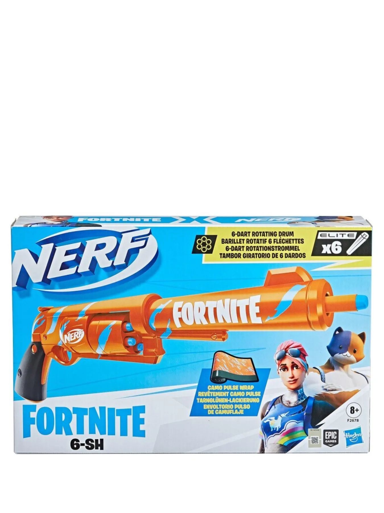 Christmas Gifts Nerf Fortnite 6-Sh Dart Blaster – Camo Pulse Wrap, Hammer Action Priming, 6-Dart Drum, 6 Nerf Elite Darts* Christmas Gifts