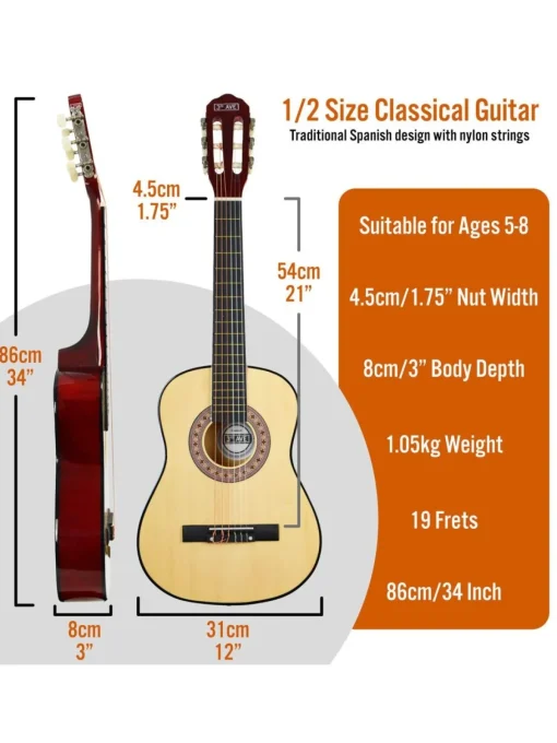 3rd Avenue 1/2 Size Classical Guitar Pack – Natural With Free Online Music Lessons* 3Rd Avenue