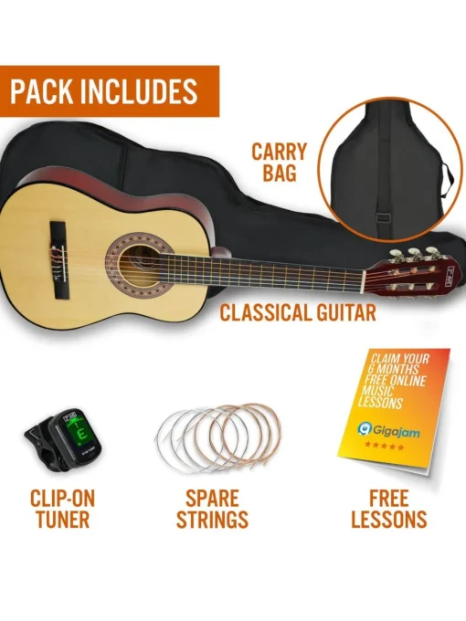3rd Avenue 1/2 Size Classical Guitar Pack – Natural With Free Online Music Lessons* 3Rd Avenue