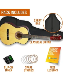 3rd Avenue Full Size Classical Guitar Pack – Natural With Free Online Music Lessons* 3Rd Avenue